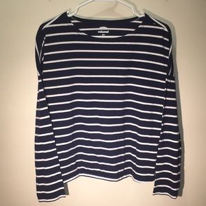 Navy Blue Nautical Long Sleeve Stripes Top